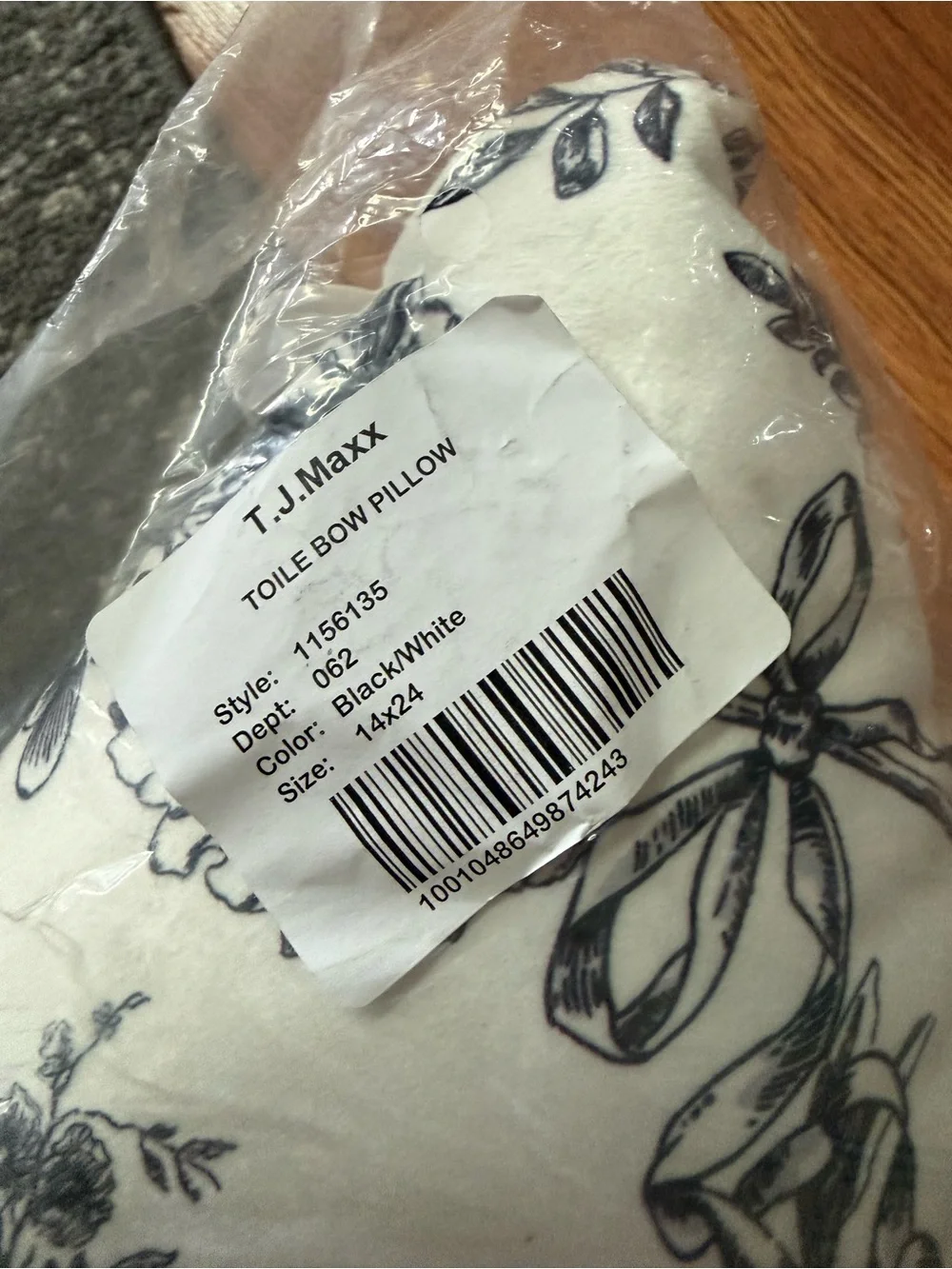 T.J.Maxx Black and White Toile Bow Accent Pillow